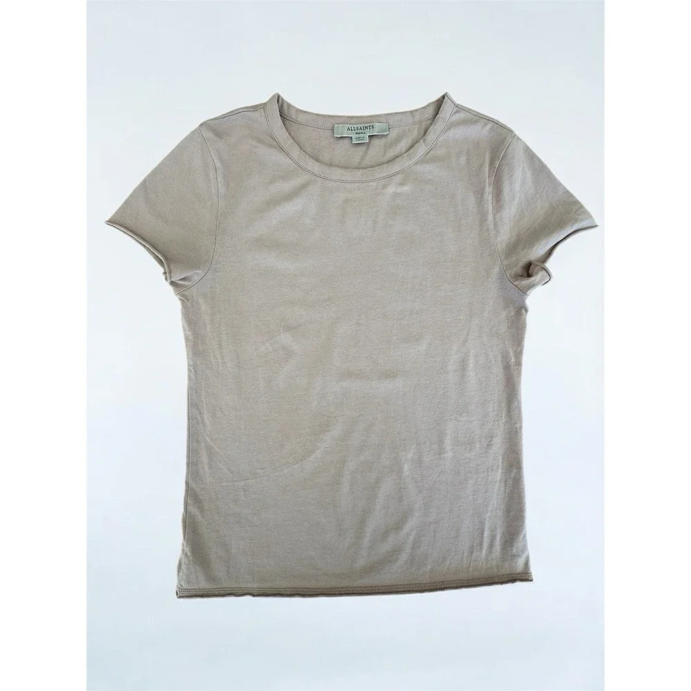 All Saints nude neutral t-shirt base layer top soft size S Quiet Luxury